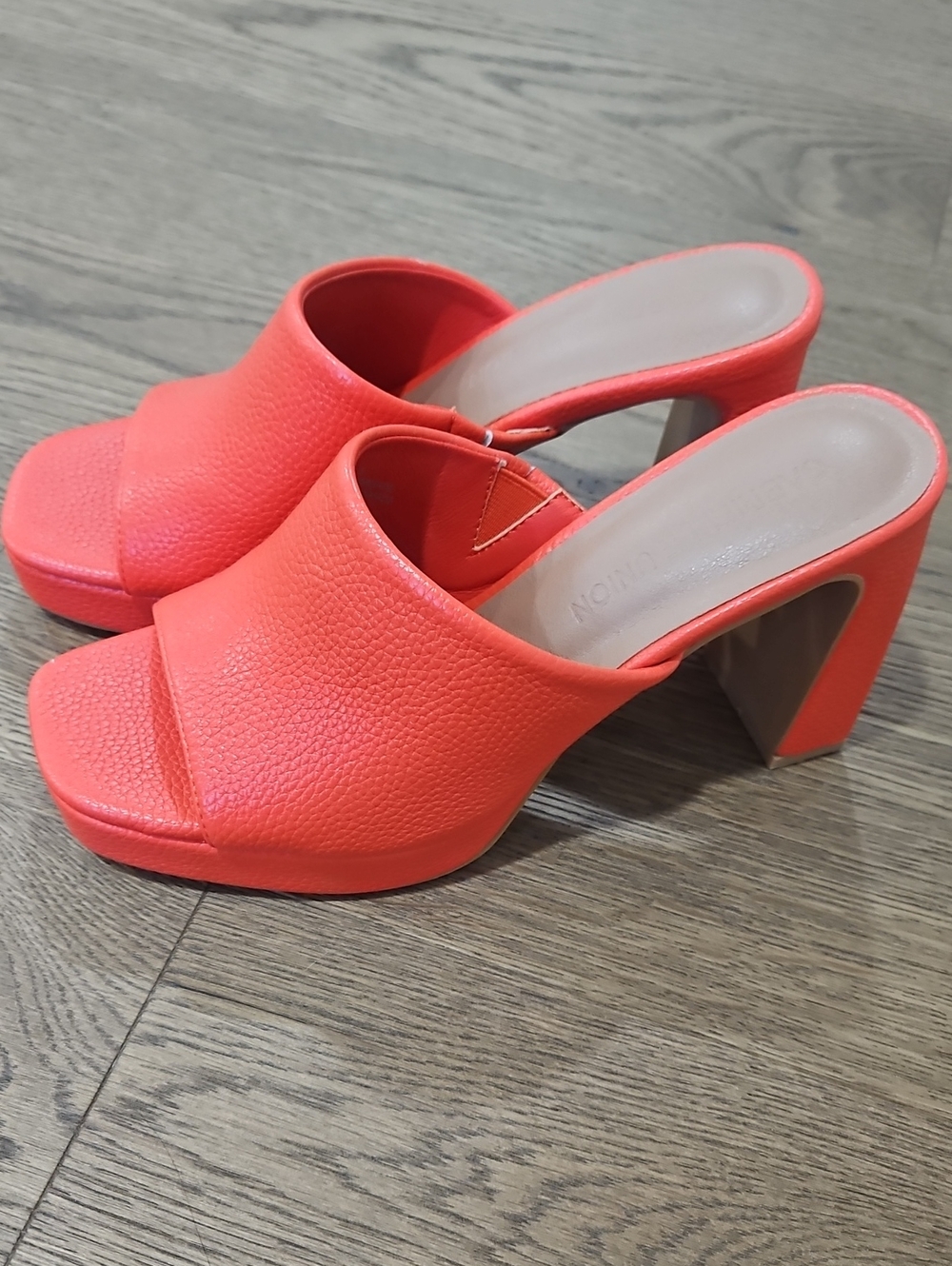 Coral Open-Toe Platform Mule Heels